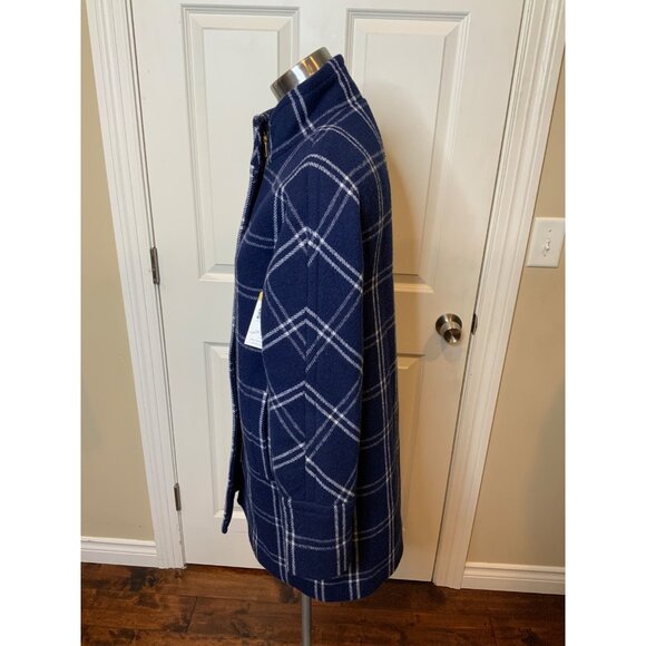 J.Crew Navy Dark Blue & White Windowpane Check Wool Blend Cocoon Coat, Size 2 - Picture 4 of 6